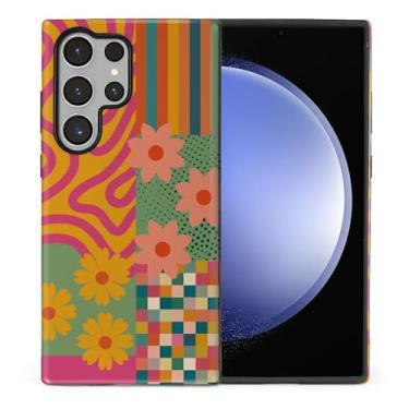 Imagem de casesok Capa para Samsung Galaxy S23 Ultra, capa rígida de camada dupla + capa de telefone de silicone, proteção total à prova de choque para Samsung Galaxy S23 flor geométrica colorida ultra-retrô