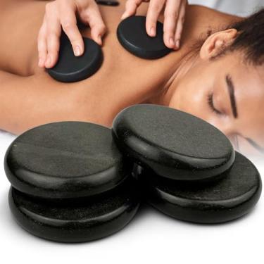 Imagem de DEFUNX Pedras de massagem 4 peças – Conjunto de massagem com pedras quentes redondas grandes, kit de massagem com pedras quentes para massagem nas costas, braços e pernas, 8 cm