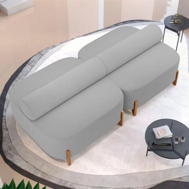Imagem de Kit 02 Sofás Ilha Orgânico Living Closet Evo 125cm 02 Lugares Bouclê Cinza Claro - Desk Design Cinza Claro