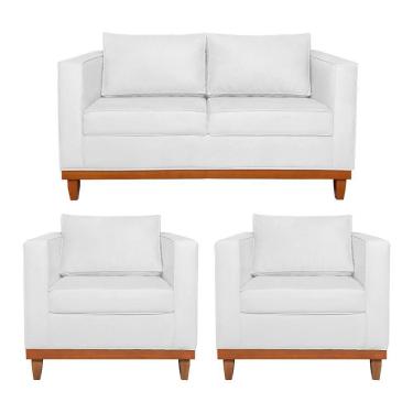 Imagem de Kit Sofá 2 E 3 Lugares E 2 Poltronas Europa 180 Cm Suede - Amarena Móveis Branco