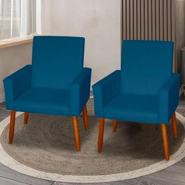 Imagem de Kit 2 Poltronas Decorativas Mel Suede Azul Marinho Dal Poz Estofados