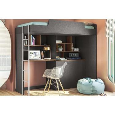 Imagem de Beliche Multifuncional Office New (cama+bancada+baú+nicho+prateleiras) Grafite-jatobá - Santos Andirá