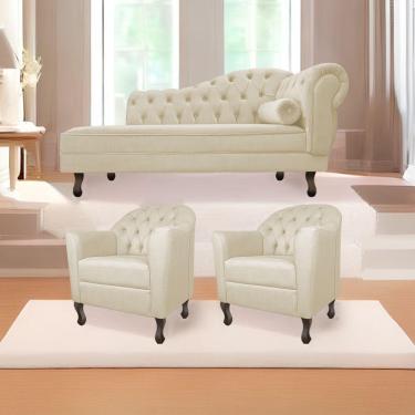 Imagem de Kit Diva Recamier Diana 140Cm Lado Esquerdo E 02 Poltronas Julia Suede - Amarena Móveis Bege