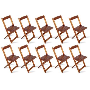 Imagem de Kit 10 Cadeiras Dobrável Madeira Padrão Imbuia - Cor: Marrom