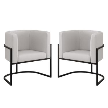 Imagem de Kit 02 Poltronas Lua Com Base De Metal Black Sala Veludo Bege