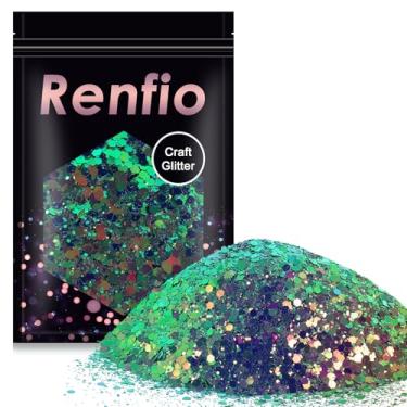 Imagem de Renfio Camaleão Grosso Glitter Misto Pó Fino Mudança de Cor PET Floco Hexágono Glitters Lantejoulas Resina Pigmento Chips Pó para Pintura Slime Artesanato Beleza Corporal 50 g - Verde Azul