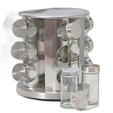 Imagem de Porta Temperos Giratório Vidro Tampa Inox Organizador