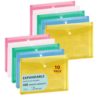 Imagem de Binditek Pacote com 10 envelopes de plástico com fecho de pressão, pasta de arquivo expansível com bolso de etiqueta, transparente, para carta e tamanho A4, para armazenamento de organização de