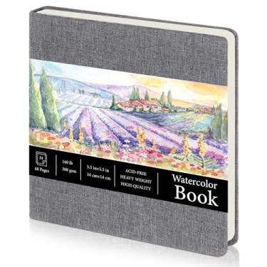 Imagem de Tenceur 1 caderno de desenho em aquarela de 14 cm x 14 cm, caderno quadrado de aquarela, prensa a frio, 63,5 kg, papel de algodão 300 g/m², 48 páginas, caderno, blocos de papel, presentes de fim de