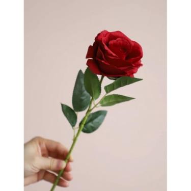 Imagem de Rosa Artificial Vermelha em Plástico – Flor Decorativa para Buquês Arranjos e Decoração de Ambiente (5pçs)