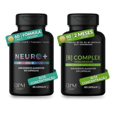 Imagem de Kit Complexo B com Magnésio 60Caps e Neuro+ 60Caps ELLYM NUTRITION Foco e Energia B1 B2 B3 B4 B5 B6