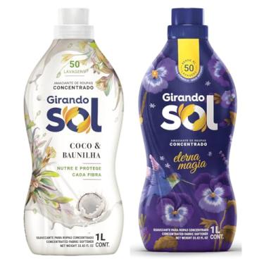 Imagem de Kit Amaciante Concentrado Girando Sol Coco e Baunilha Eterna Magia 1L Lilás Roupas Macias Cheiro Suave e Duradouro 2 Unidades Rende 100 Lavagens