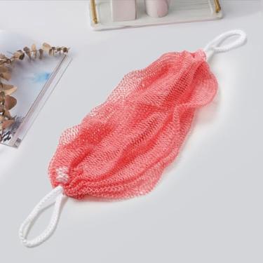 Imagem de Esponja de rede africana com nós, rede de esponja esfoliante de banho, acessórios de chuveiro esfoliante corporal, removedor de pele morta, redes de esfregar pés traseiros para chuveiro, vermelho