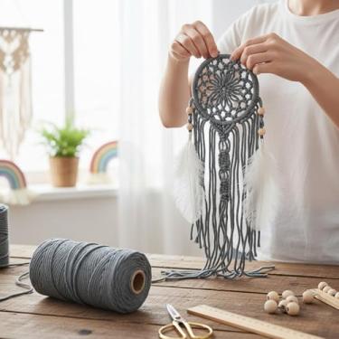 Imagem de Cordão de macramê 3 mm x 100 jardas corda de algodão colorido para pendurar na parede, decoração de casa, cabides de plantas (cinza escuro)