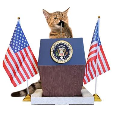 Imagem de LA LA CAT Presidential Podium arranhador para gatos | arranhador fofo para gatos com escova de cuidados | Raspador resistente de papelão para gatos com aparador e Silvervine incluídos | Arranhadores
