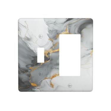 Imagem de Wmhusu Capa para interruptor de luz, mármore cinza, dourado, abstrato, moderno, luxuoso, 2 gangs, conjunto de balancim, placas de parede, placas decorativas para interruptores e capas de tomada para