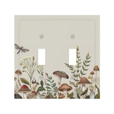 Imagem de JDAKHD Placa de cobertura para interruptor de luz com folhas de cogumelo vintage dos anos 70, placa de parede decorativa com botão duplo, placa elétrica para banheiro, quarto, cozinha, decoração