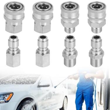 Imagem de Acessórios de conexão rápida de 9,5 cm, kit de conector rápido de aço inoxidável, conjunto de 8 adaptadores de lavadora de pressão com rosca Npt fêmea e macho, acopladores de arruela elétrica