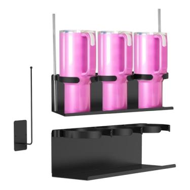 Imagem de ZJRDYYK 3 porta-copos magnéticos para geladeira, organizador de armazenamento de tampa de copo, organizador magnético de garrafa de água, rack de armazenamento de copos para geladeira, armário de