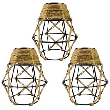 Imagem de LUMINFLY Cortinas de luz com pingente de corda tecida de 3 peças com moldura de ferro preto, design de diamante boho chique para sala de estar, quarto, sala de jantar