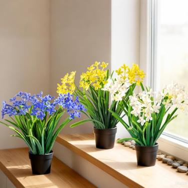 Imagem de Yarmare Pacote com 3 flores artificiais em vasos de plantas pequenas falsas para decoração de casa, planta de flores falsas, mini plantas artificiais para quarto, sala de estar, escritório, prateleira