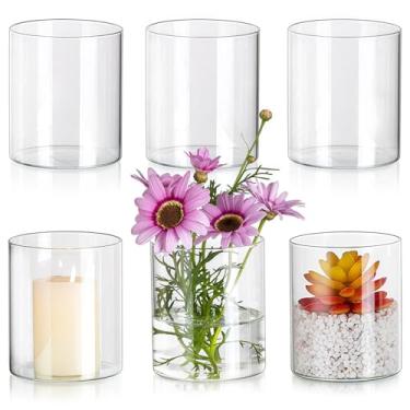 Imagem de 6 peças de lanternas de vidro transparente para velas, vasos cilíndricos ideais para decoração de casamento, pequenos castiçais flutuantes para festas, estilo doméstico e tampos de mesa
