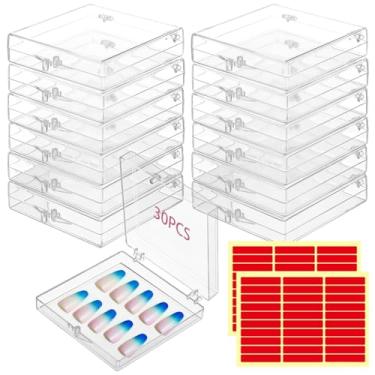 Imagem de Conjunto de 30 caixas de armazenamento de unhas de pressão, estojo de acrílico transparente para salão de manicure, inclui fita dupla face para montagem segura