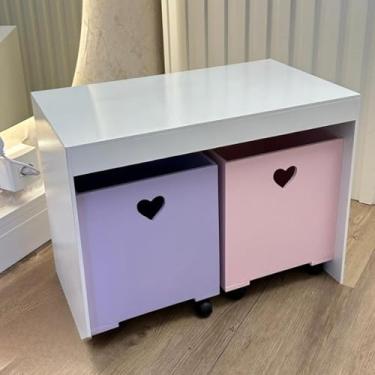Imagem de Organizador de Brinquedos 2 Gavetas com Rodas MDF 54x41x30cm - Cesto Organizador Multiuso Infantil(Lilás/Rosa)
