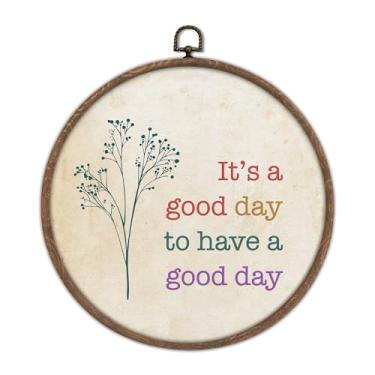 Imagem de It's a Good Day Sign Inspirational Wall Art, Impressão em tela emoldurada redonda, decoração de parede boho motivacional para escritório, sala de aula, casa, sinal positivo para local de trabalho