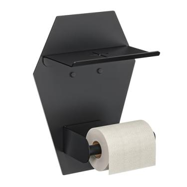 Imagem de Bernkot Suporte de papel higiênico montado na parede com prateleira, decoração de banheiro em estilo gótico com formato de caixão, presente assustador de bruxa feito de aço inoxidável 304, preto
