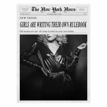 Imagem de Pôster em tela vintage New York Newspaper Girls Are Writing THEIR OWN RULEBOOK Citação feminista inspiradora escritório de parede preto e branco ou decoração Girl Boss 28 x 35 cm sem moldura