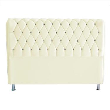 Imagem de Cabeceira De Cama Box Londres Casal Queen 160 Cm Suede Botão De Strass Branco Eli Móveis E Decoração
