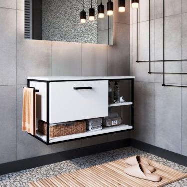 Imagem de Gabinete Para Banheiro Industrial Suspenso Com Porta Basculante Branco