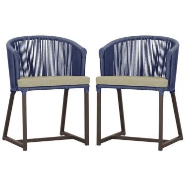 Imagem de 2 Cadeiras De Jantar Noronha Marrom Corda Náutica E7 Trama Azul
