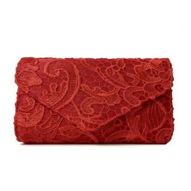 Imagem de YUGAORULI Bolsa clutch feminina de renda para noite bolsa clutch para mulheres formal elegante envelope festa de casamento bolsa de formatura, Vermelho