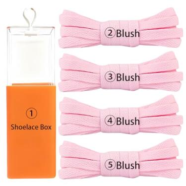 Imagem de sovida 4 pares de cadarços planos - 36 cores para cadarço de sapatos, tênis de corrida atlético, sapatos casuais, cordas para botas, 24 blush*4 + caixa de cadarço, 160cm【63in】