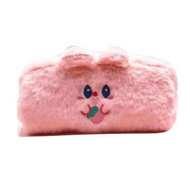 Imagem de Estojo de lápis de pelúcia de grande capacidade com design de urso rosa 20x9x8cm