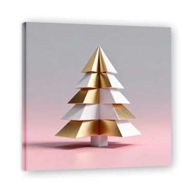 Imagem de Moldura interna. Arte moderna de presente de Natal, arte geométrica de árvore rosa empoeirada e dourada, tela emoldurada pronta para pendurar para uma casa de férias elegante. A22. 80 x 80 cm - 31,5 x