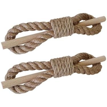 Imagem de LUMINFLY Laços de cortina de juta rústica, 2 peças de retenção de cortina de corda natural com varas de madeira, acessórios de cortina decorativos para sala de estar e quarto