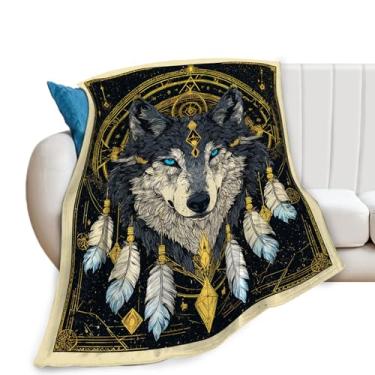 Imagem de Cobertor de lobo, cobertor de apanhador de sonhos, presentes de lobo, cobertores de animais, lã de flanela de pelúcia para mulheres, professoras, meninas, amantes, adultos, roupa de cama macia para