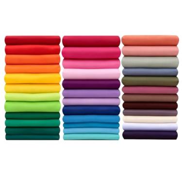 Imagem de 36 peças quadradas de tecido multicolor 36 cores sólidas pacotes de tecido de algodão para quilting pré-cortado quartos de gordura colcha quadrados para costura DIY artesanato patchwork (20 x 20 cm)