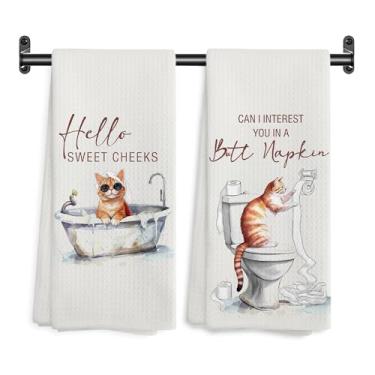 Imagem de WARDOS Hello Sweet Cheeks Toalhas de mão de banheiro de gato laranja, presentes para amantes de gatos, toalhas de mão decorativas engraçadas para banheiro banheiro, banheiro, banheiro, 40 x 61 cm