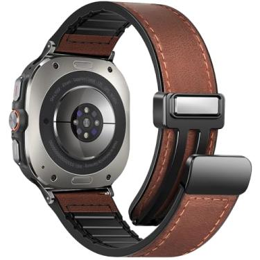 Imagem de WestEagle Pulseira magnética de couro para relógio compatível com Samsung Galaxy Watch Ultra de 47 mm (2025/2024), design de fivela magnética, pulseiras de substituição clássicas ajustáveis para