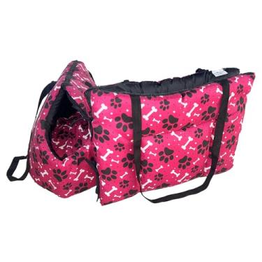 Imagem de Kit Bolsa Pet 2 em 1 Impermeável, Transportadora e Cama para Cachorro, Estampa em Tricoline, Suporta até 10kg, 60x28x33cm (Pink)