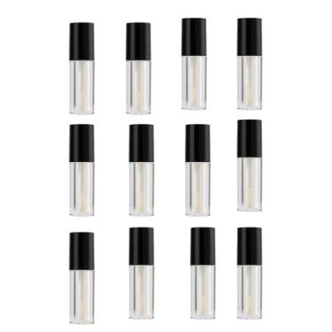 Imagem de Tangseajiao 12 recipientes pretos de brilho labial com varinha, tubos vazios de plástico transparente de 1,2 ml, mini frascos de bálsamo labial recarregáveis para batom e diferentes amostras de viagem