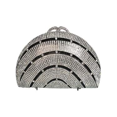 Imagem de DKQXEIM Bolsa feminina elegante para noite arco-íris luxuosa bolsa clutch de cristal com glitter completo diamante para festa de casamento, Prata, B