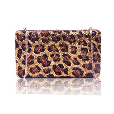 Imagem de Bestenda Bolsa de mão Leaprod de cristal para mulheres, formal, exclusiva, para casamento, animal, strass, festa noturna, Goldcoffee, Large