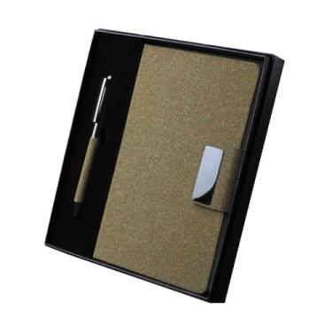 Imagem de Kit Presente Executivo Premium de Natal – Caderno A5 Capa PU com Fibra de Chá/Café + Caneta Metálica Elegante | Ideal para Chefe, Escritório e Corporativo (Kit Chá)