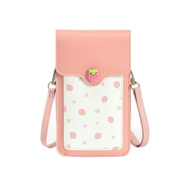 Imagem de Linda bolsa transversal para celular feminina de couro para celular com tela sensível ao toque com bloqueio de RFID, rosa, Medium, Tendência