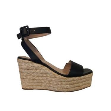 Imagem de Sandália Feminina Anabela em Couro Preta Salto Alto Corda-Feminino